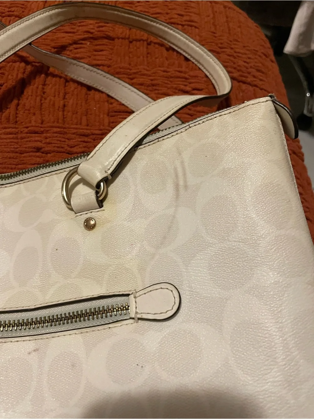 Project! Coach White Signature Tote Bag with Gold Hardware